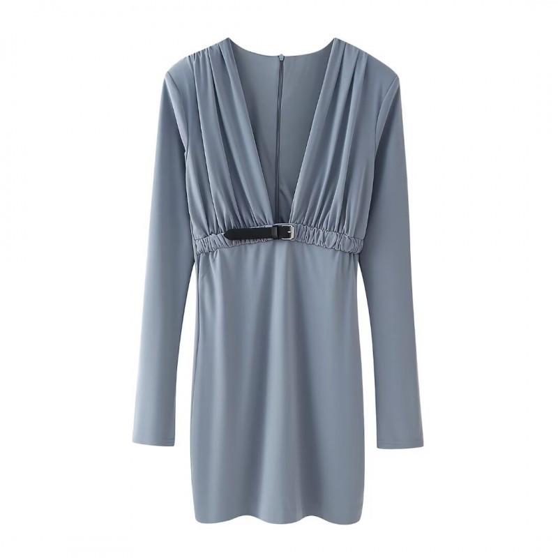 European American Women s Clothing French Fashion V-neck Tight Long-sleeved Short Dress XS