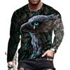 Street trend 3D eagle print men's casual round neck long sleeved T-shirt