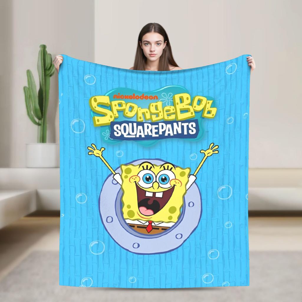 Spongebobed Blanket Flannel Winter Breathable Soft Throw Blankets for Home Travel Bedspread