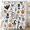 Halloween-themed Shower Curtain with Spooky Patterns Featuring Pumpkins, Skulls, Bats, Cats More Perfect for a Fun Haunted Hous