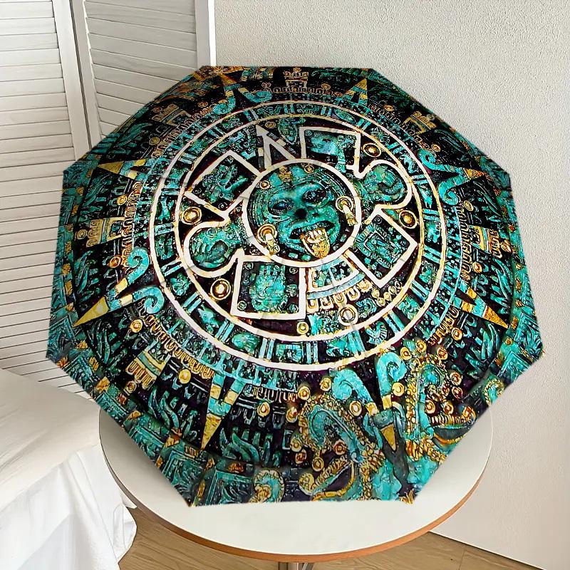 Mayan Calendar Inspired Umbrella: A Unique Blend of Ancient Art and Modern Functionality - Perfect for Outdoor Adventures, Travel Essentials 167