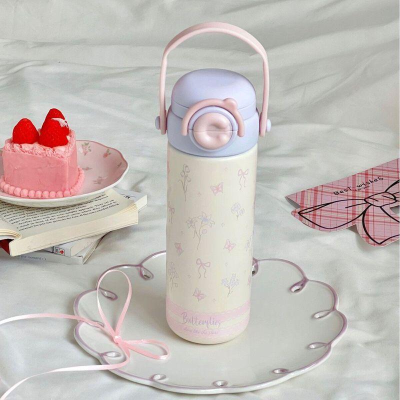 Cute Large-Capacity Thermos Cup for Girls, High-Looking New Style 316 Stainless Steel Water Cup with Straw and Handle