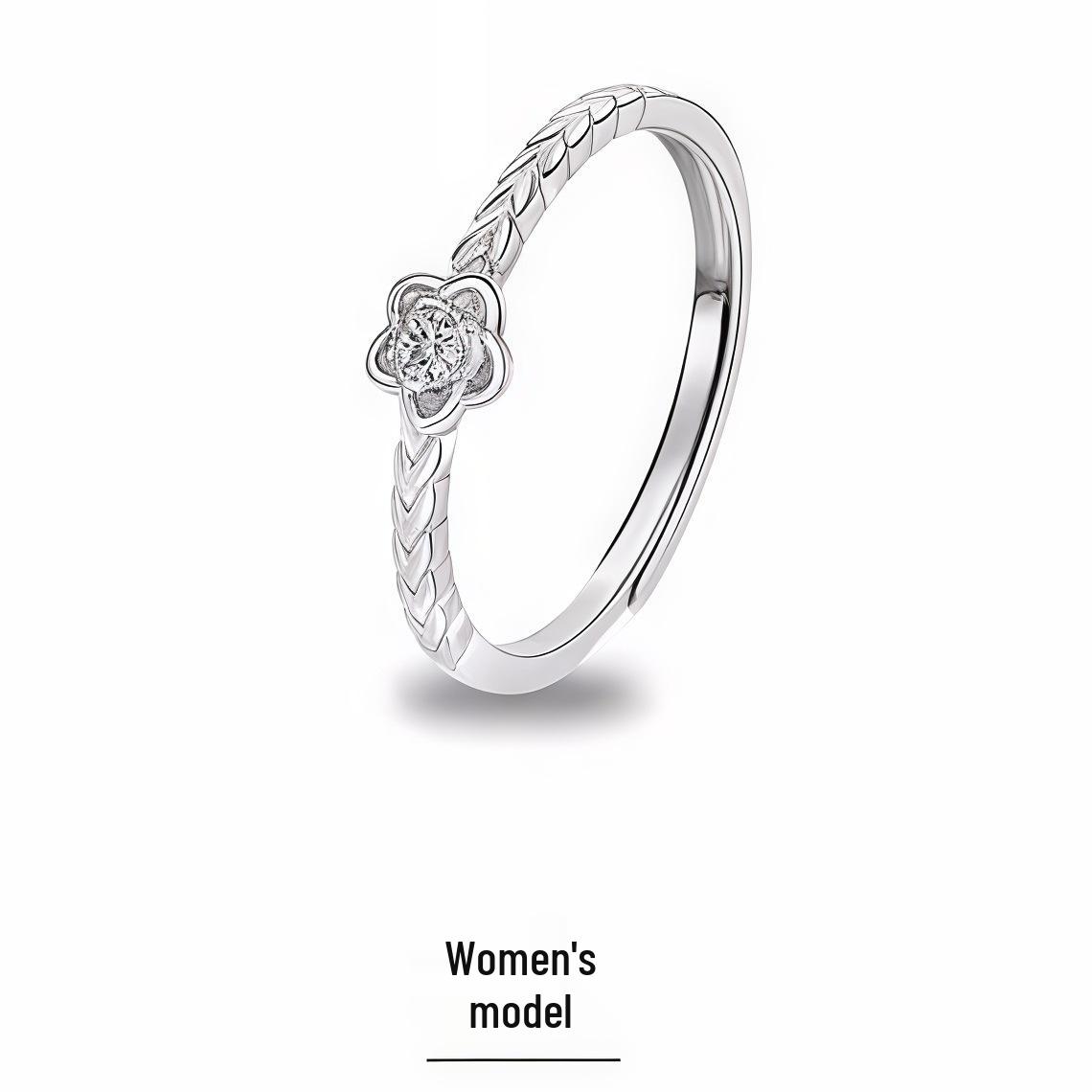 Sterling Silver 999 The Little Prince & Rose Matching Rings - High-End Fashion Silver, New Style Adjustable