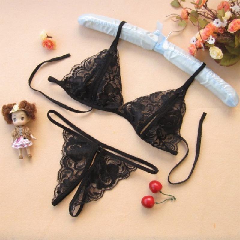 Sex Panties Sexy Three-point Lace Temptation Perspective Bikini Women's Open Panties Sex Underwear Set Free