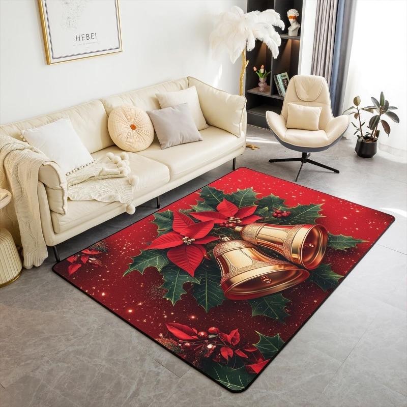 Christmas Carpet Gingerbread Man Print Mat Holiday Home Decor Non Slip Rug for Living Room Bedroom and Entryway Doormats