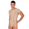 Mens Solid Color Short Sleeve Leotard Glossy Round Neck High Cut Bodysuit Swimwear Sportswear