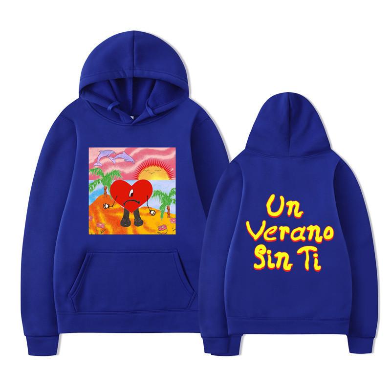 Unisex Black Hoodie Heart Character Tropical Sunset Double Sided Graphic Pullover Sweatshirt Streetwear