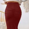 Women Maxi Skirt High Waist Solid Color Fishtail Skirt Slim Fit Hip Lifting Ankle Length Skirt Shirring Design Long Skirt
