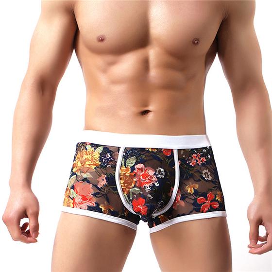 Men's Lace Sexy Underwear U Convex Transparent Appeal Underwear Boxer Shorts Europeanan Style