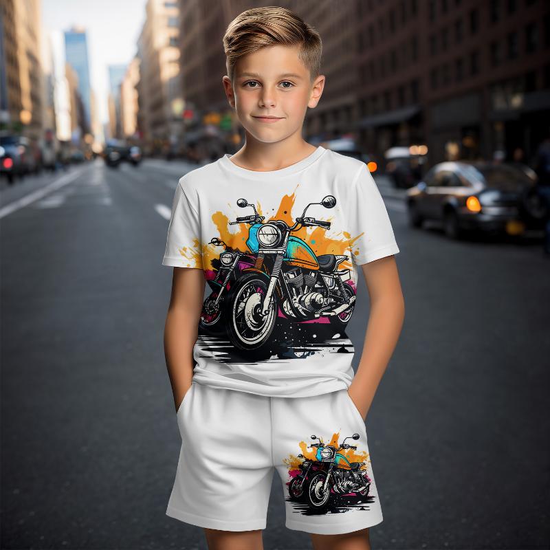 Children's Clothing Suit for Boy Summer Short Sleeve T-Shirt Set Shorts Child Cartoon 3D Car Print Girl Fashion Children's Sets