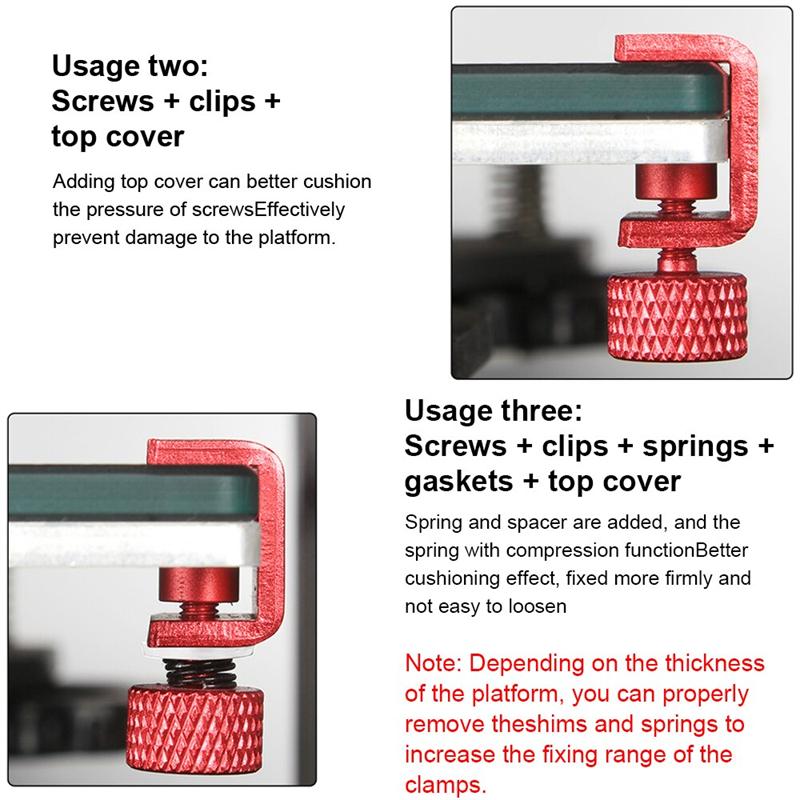 3D Priner Parts Aluminum Adjustable Glass Bed Clips for Ender 3 Heatbed Clamps for 3D Printer Build Platform Glass Retainer 4Pcs