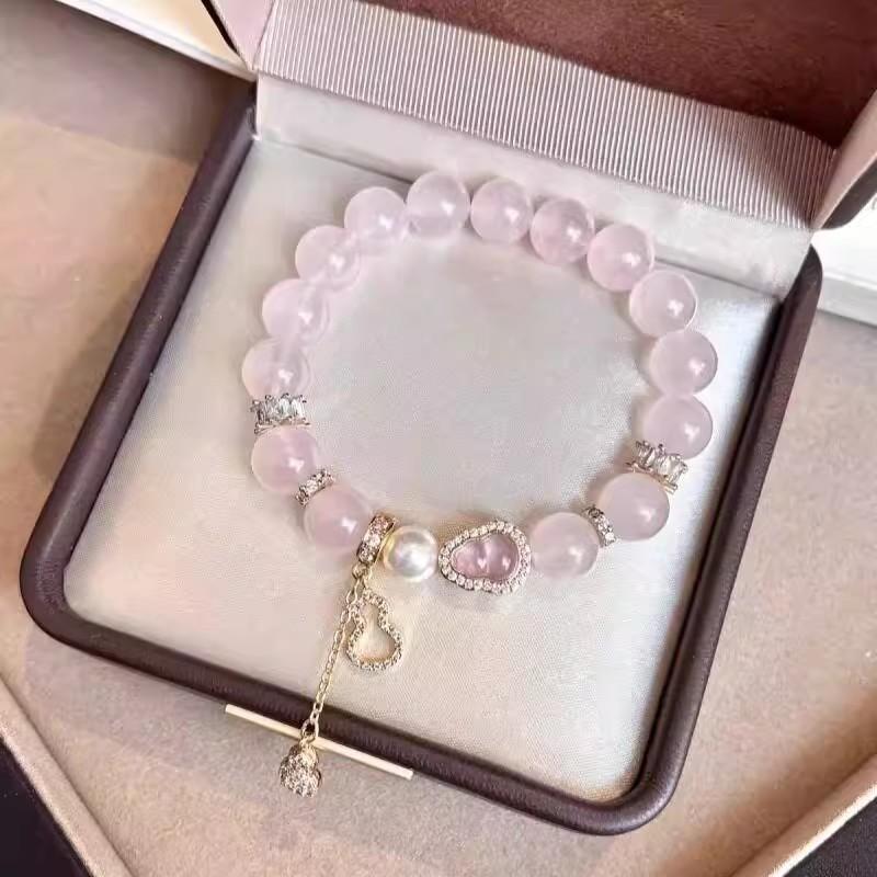 Gold Powder Family Natural Grapefruit Powder Bracelet Light Luxury Noble Powder Crystal Gourd Bracelet Premium Gift Light Luxury Niche