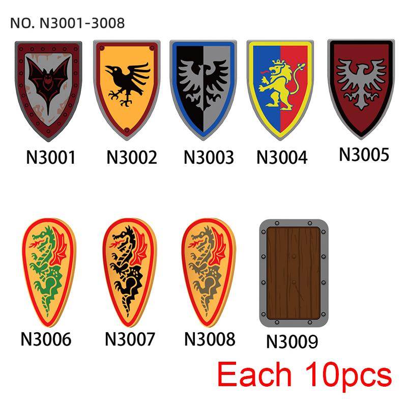 Medieval Knights Figures Accessories Building Blocks Officer Cloak Helmet Cape Armor Shield Black Eagle Red Lion Toys MOC Bricks
