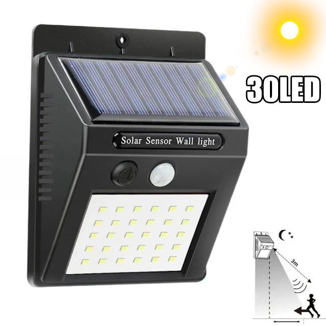 Luce Solare a 30 LED con Sensore di Movimento PIR Applique da Parete Lampada Solare da Esterno Impermeabile Ad Energia Solare Luce Solare Lampione Stradale Decorazione Giardino