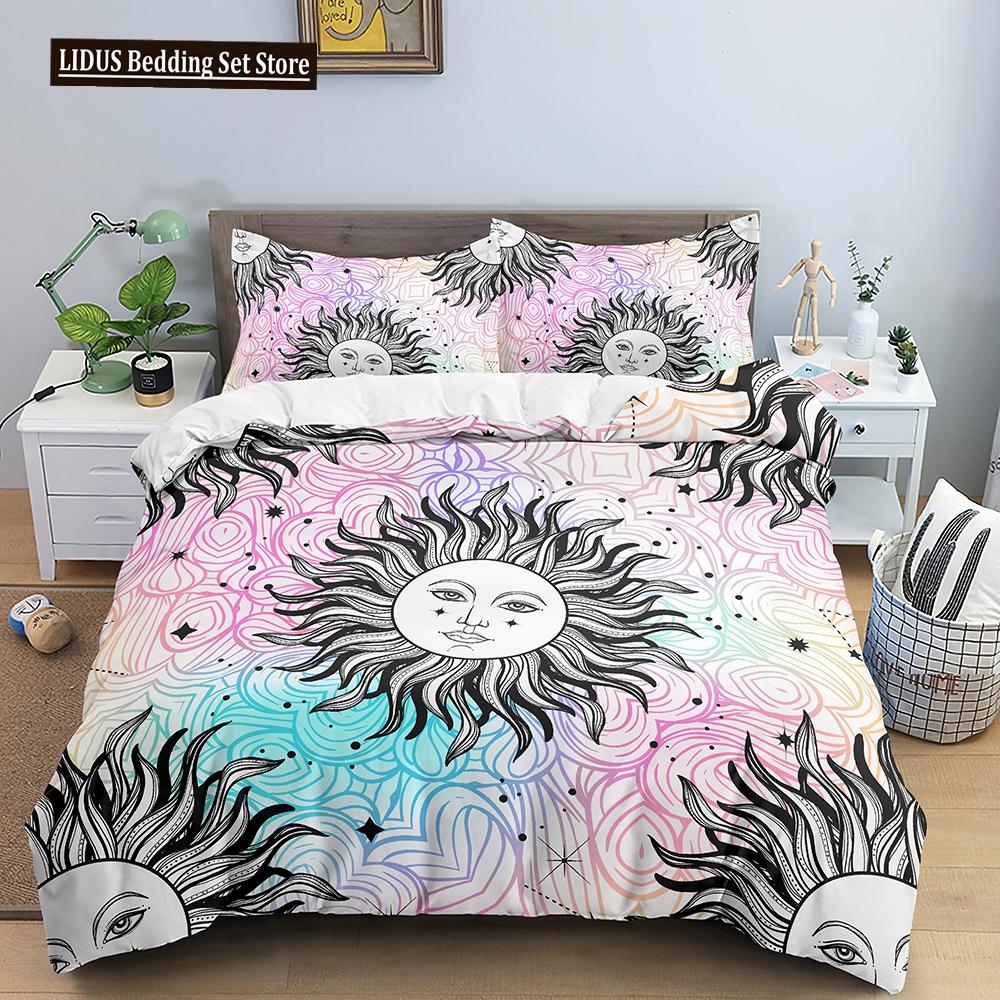 Bohemian Duvet Cover Set Universe Sun And Moon Themed Polyester Comforter Cover King Queen Full Size For Kids Boys Bedding Set