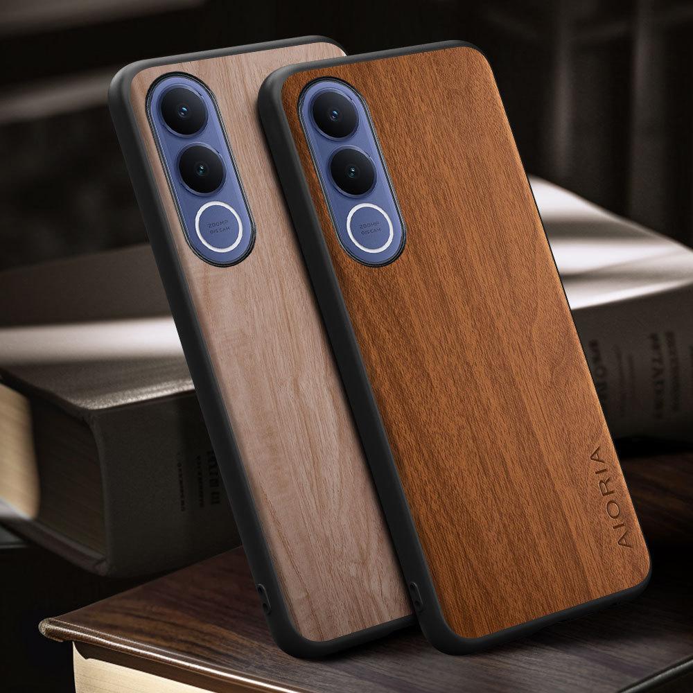 Case for Vivo V70 V60 V50 V40 V30E Lite FE Funda Bamboo Wood Pattern Four-corner Explosion-proof Back Cover for Vivo V70 FE Case