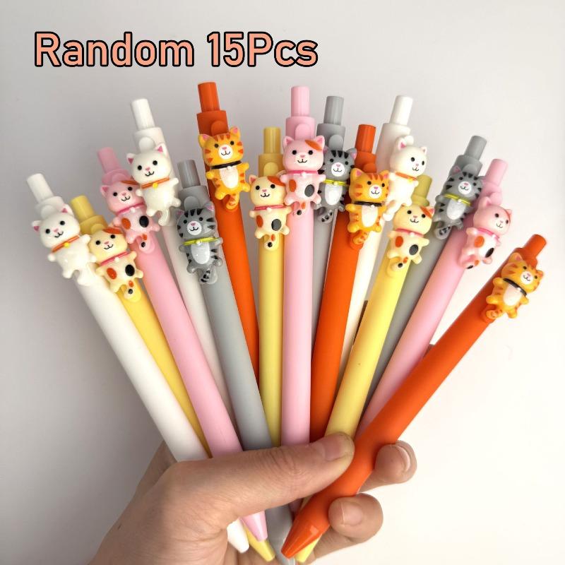 15Pcs Cute and Fun Cat Ballpoint Pens, Retractable Pens, Stationery, Office Supplies, and School Supplies, Signature Cute Student Stationery