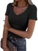 New Style Ribbed Texture Slim Fit V-neck Casual Women's Long Sleeve T-shirt