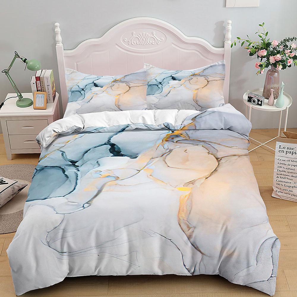 Marble Bedding Set King/Queen Size,Grey Gold Marble Duvet Cover Men Adults Modern Abstract Art Tie Dye Gothic Soft Quilt Cover
