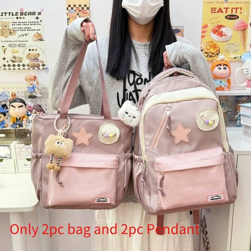 Cute Color Blocked Star Collage Student Backpack And Shoulder Bag Pendant With