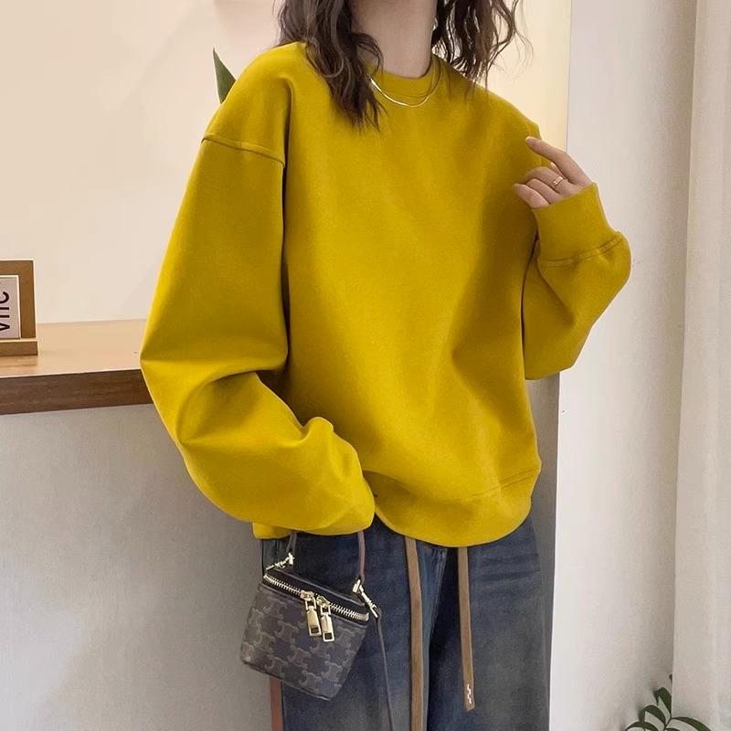 Ginger Yellow Round Neck Women's Korean-Style Loose Sweatshirt - Spring Fashion
