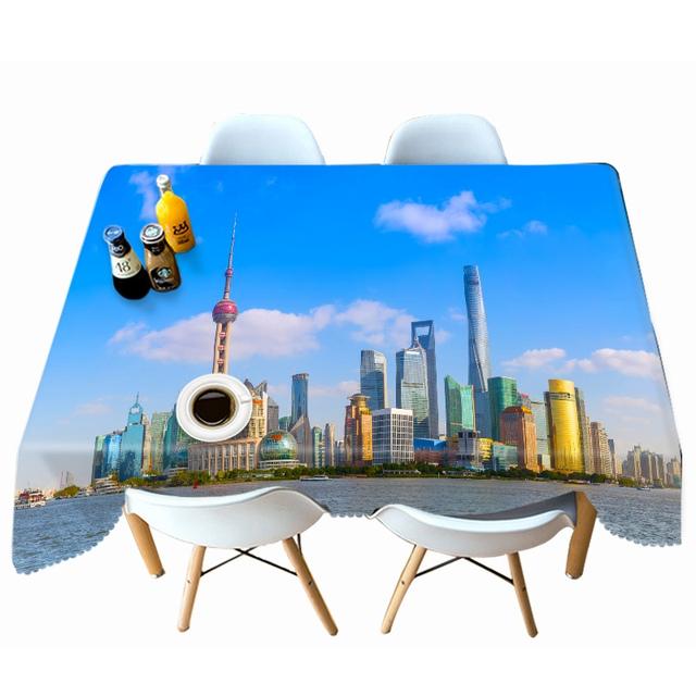 Tovaglia Harbour City Nightscape Antipolvere Ispessita Cotone Rettangolare Rotonda per Matrimonio Picnic Festa Decorazione