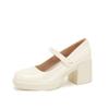 The Treasure of the Town Store~ Cowhide Mary Jane Shoes Thick Heel Single Shoes Women's 2024 Early Spring New High Heels Shallow Fairy Shoes