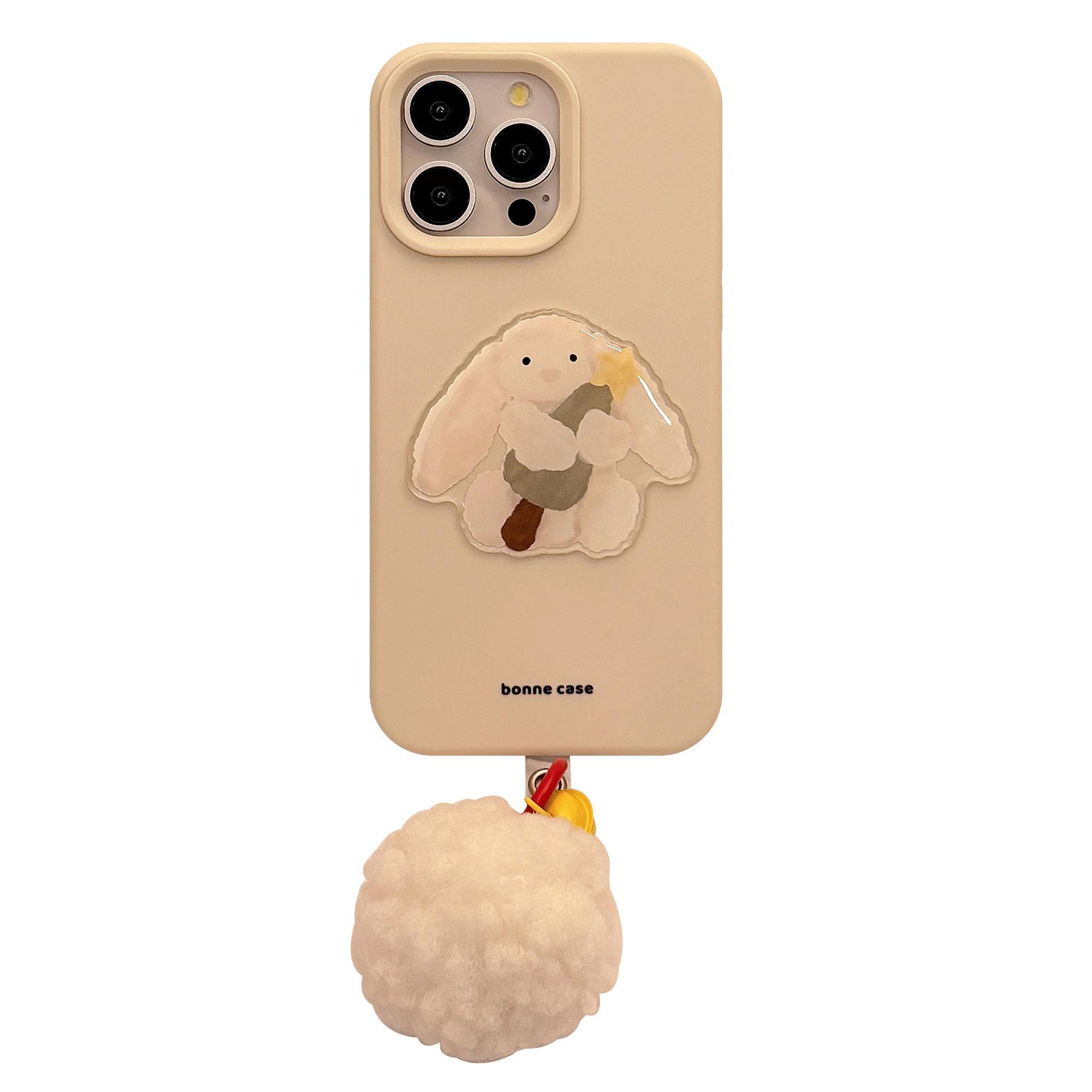 

Чехол для телефона с плюшевой подвеской в виде кролика в виде рождественской елки для iPhone 16 15 14 13 13/12promax 12pro max