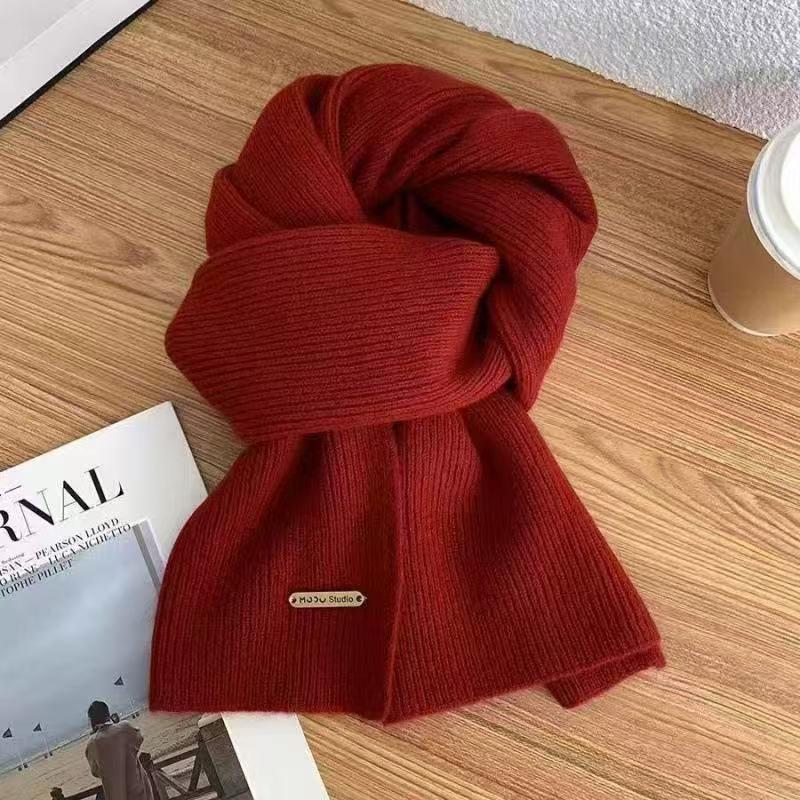 Korean-Style Houndstooth Knitted Round Neck Scarf - Warm, Versatile, Trendy Autumn/Winter Accessory