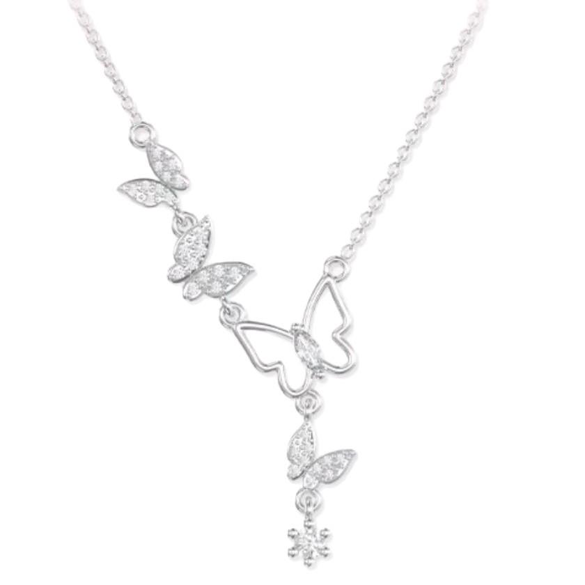 Посеребренное нейзильберовое ожерелье с кисточкой в виде бабочки: Очаровательный лесной и сказочный стиль, милый и прелестный