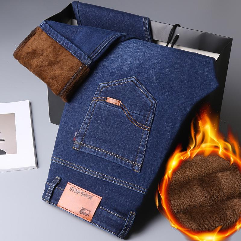 Mode gepolsterte verdickte Jeans Herrenhosen Hosen Herbst- und Wintermodelle lose hundert Trend gerade warme Herrenhosen