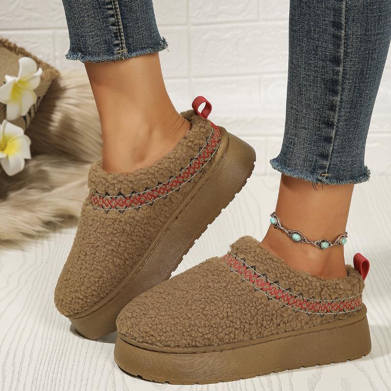 Women's Platform Snow Boots Large Size Plus Velvet Warm Wrap Color Matching European and American Casual Wear Wool Cotton Slippers
