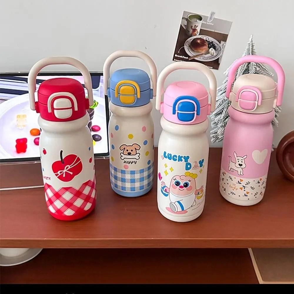 With Handle Vacuum-insulated Bottle Large Capacity Cartoon Straw Cup  Outdoor Activities