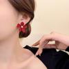 Autumn and Winter High-end Design with Red Flower Earrings, New Trendy, Light Luxury, Simple Temperament, Asymmetrical Tassel Earrings