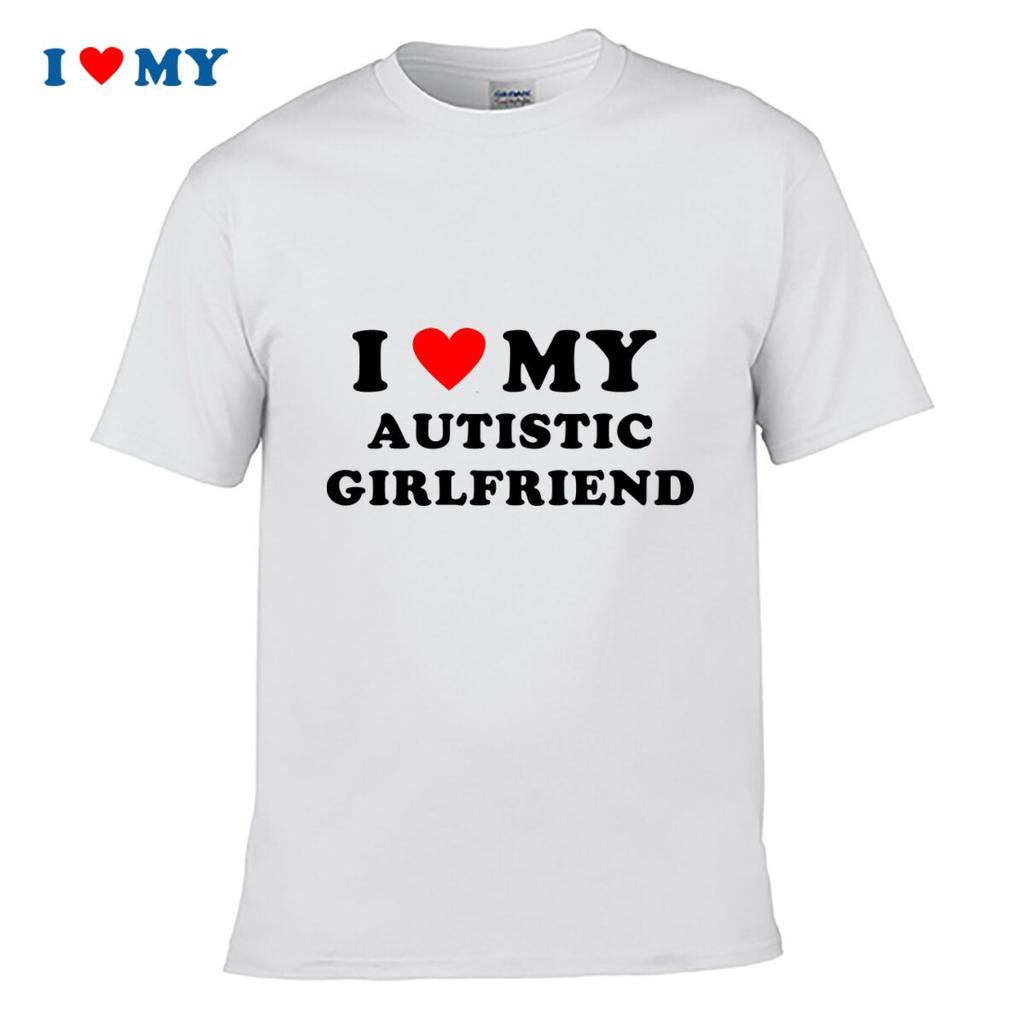 Ich liebe meine autistische Freundin T-Shirt Lässig Schwarz Kurzarm T-Shirt Perfektes Geschenk Für Unterstützer des Autismus-Bewusstseins
