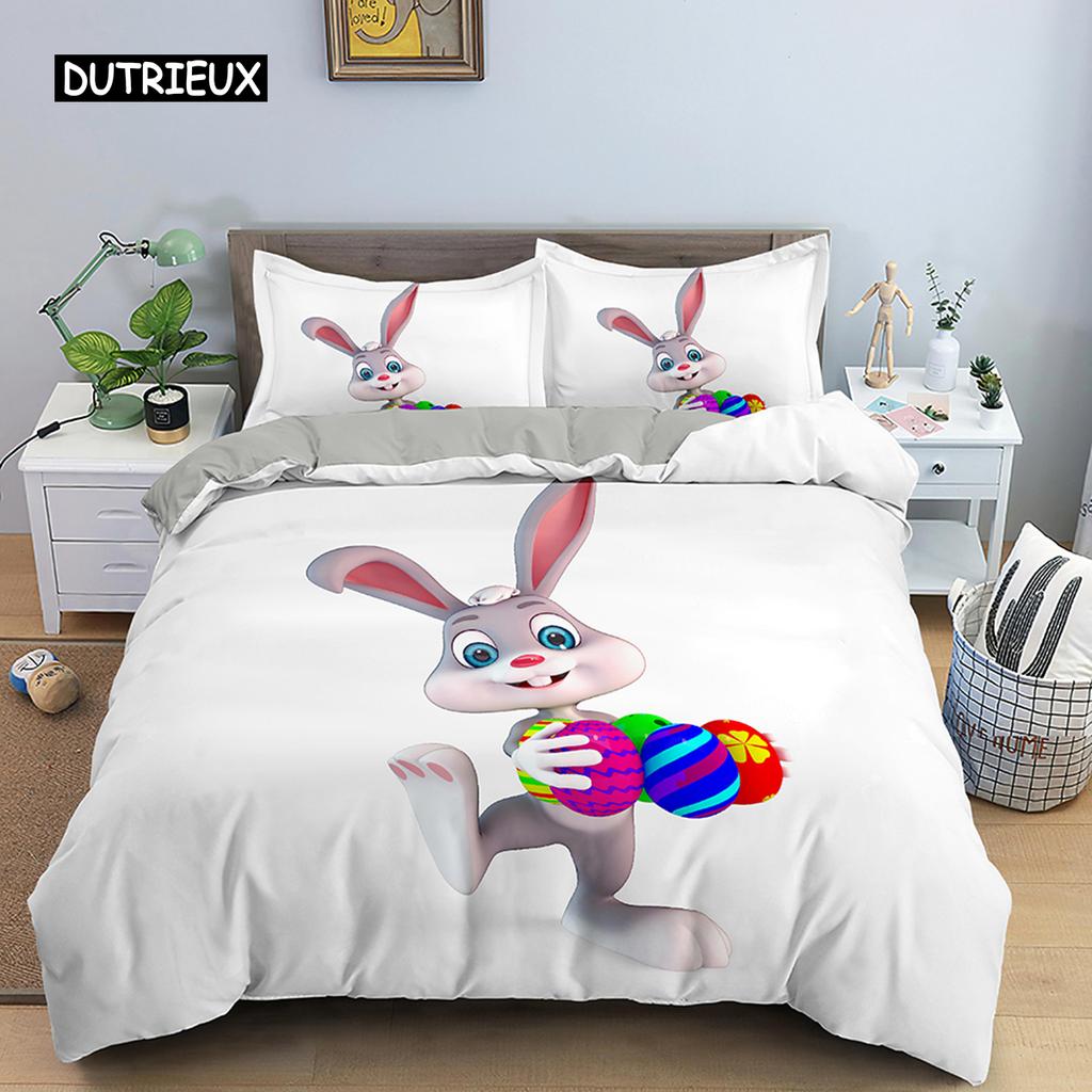 Cartoon Rabbit Bunny Bedding Set for Kids Girl Women Polyester Duvet Cover Quilt Cover with Pillowcase Polyester Comforter Cover