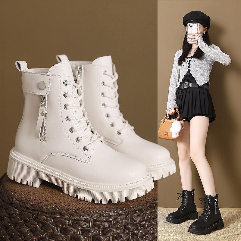 Martin boots women's velvet British style autumn and winter new lace-up leather boots thick-soled short boots handsome locomotive boots