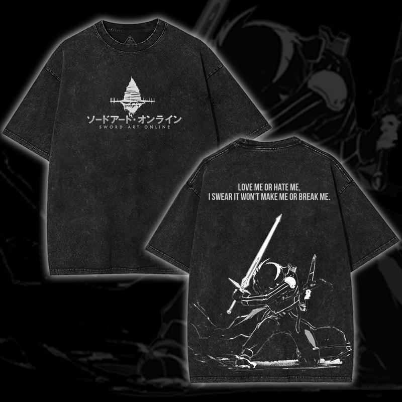 Горячая Аниме Sword Art Online Кирито Казуто Графическая Футболка Мужская Женская Одежда Стиранный Хлопок Футболка Повседневная Футболка Харадзюку Футболка XXL чёрный