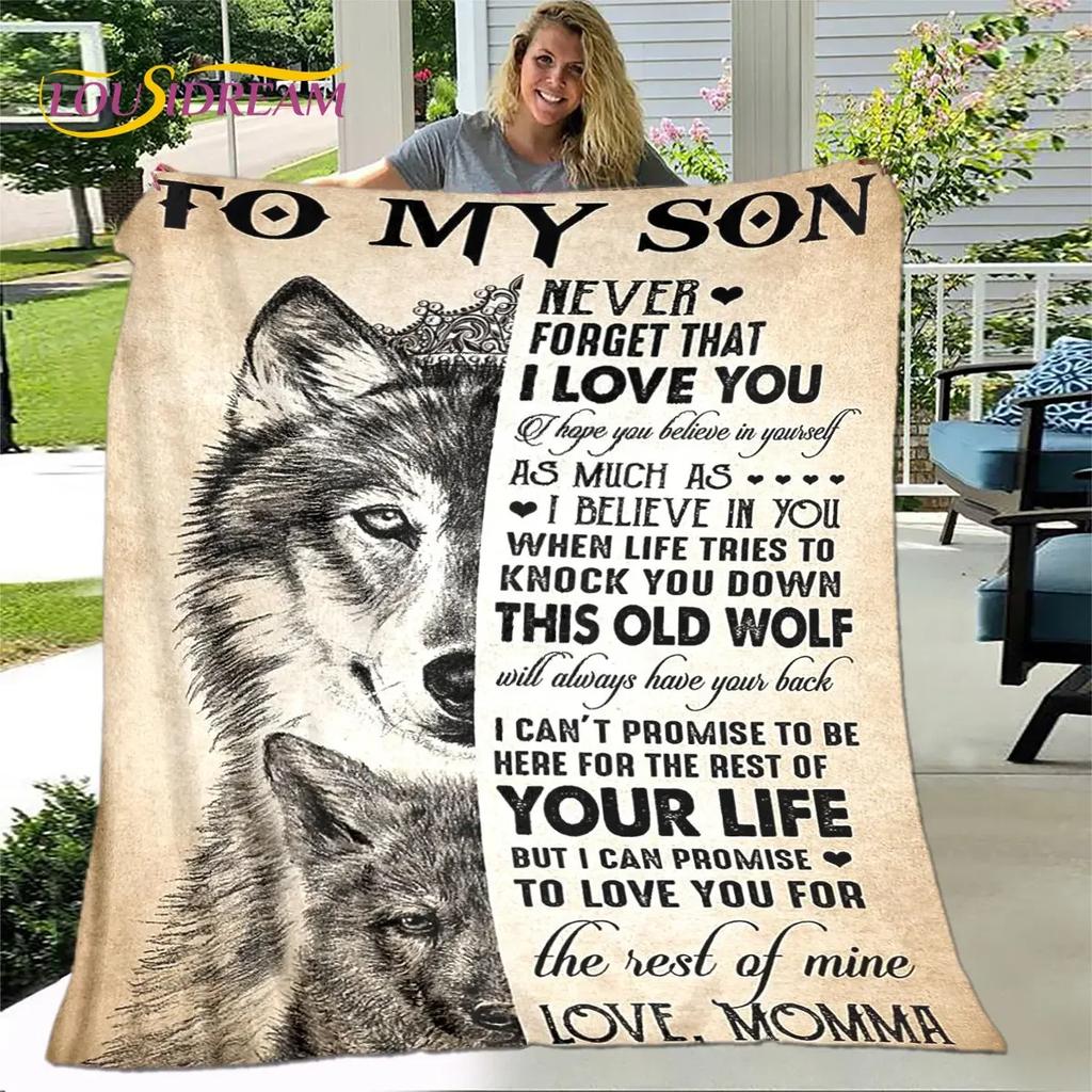 To My Son Plush Lion Wolf Dragon Eagle Quilt Blanket Soft Flannel Throw for Living Room Bedroom Bed Sofa Perfect Gift for Son