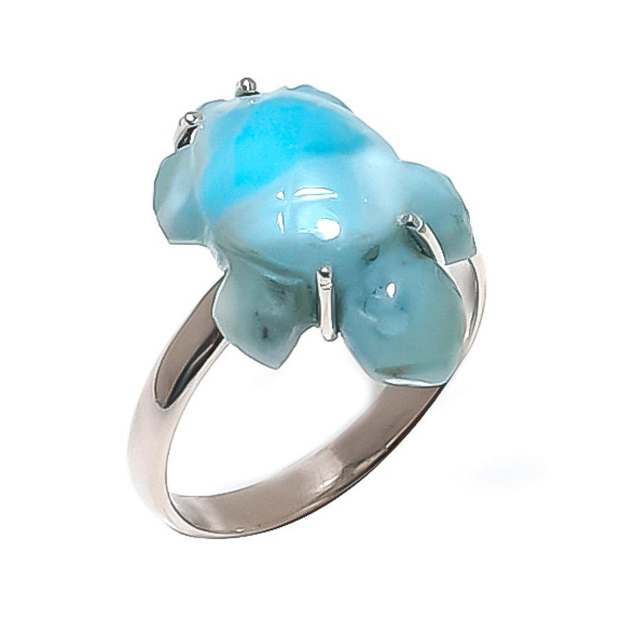 

Natural Larimar Gemstone Handmade 925 Sterling Silver Jewelry Ring Size 5.5 v4a07