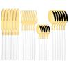 24pcs Black Gold Tableware Set Western Dinnerware Set Knife Forks Coffee Spoon Flatware Mirror Stainless Steel Kitchen Cutlery