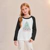 Kids' Fashionable Comfortable Christmas Print Neck Pullover Long Sleeve Top