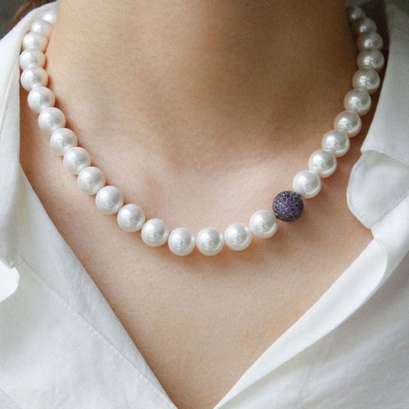 

J.Lauren Purple Pave Cubic Ball 10mm Pearl Necklace Bn0573 single type