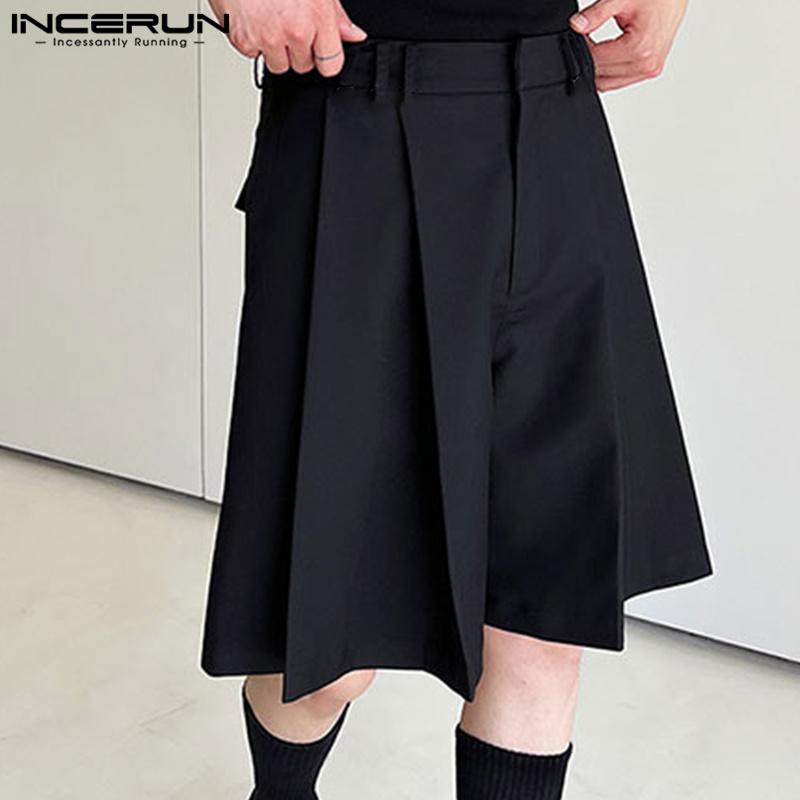 INCERUN Summer Men Pleating Shorts Solid Color Loose Pants