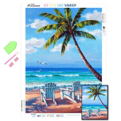 Diamant-Gemälde, klarer Himmel, Meer, Bilder von Strasssteinen, 5D-Diamant-Stickerei, Strand, Kokosnussbaum, Mosaik, Kreuzstich-Bastelset
