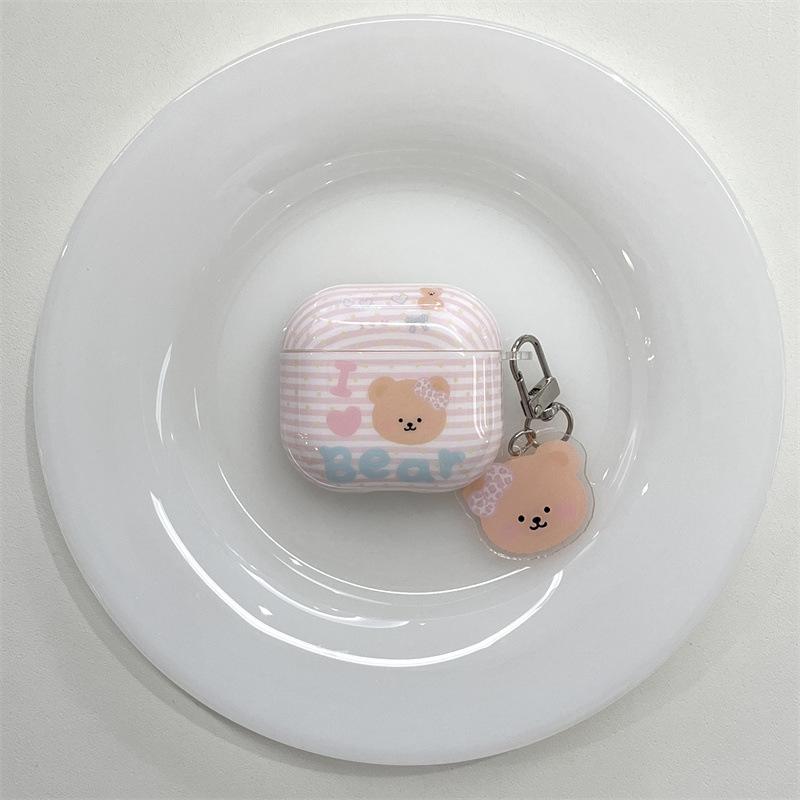 Japan and South Korea Pink Striped English Bear for AirPods 1 /pro1 Earphone Protective Case Cover Second and Third Generation New Models