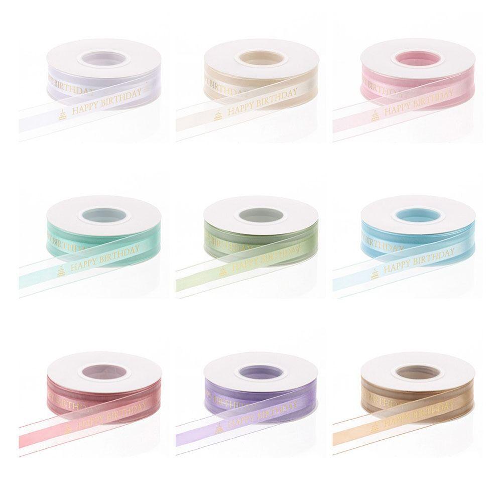 Happy birthday Organza Ribbon 2.5cm Width Lurex Ribbon Bow Making Satin Ribbon  Gift Packing