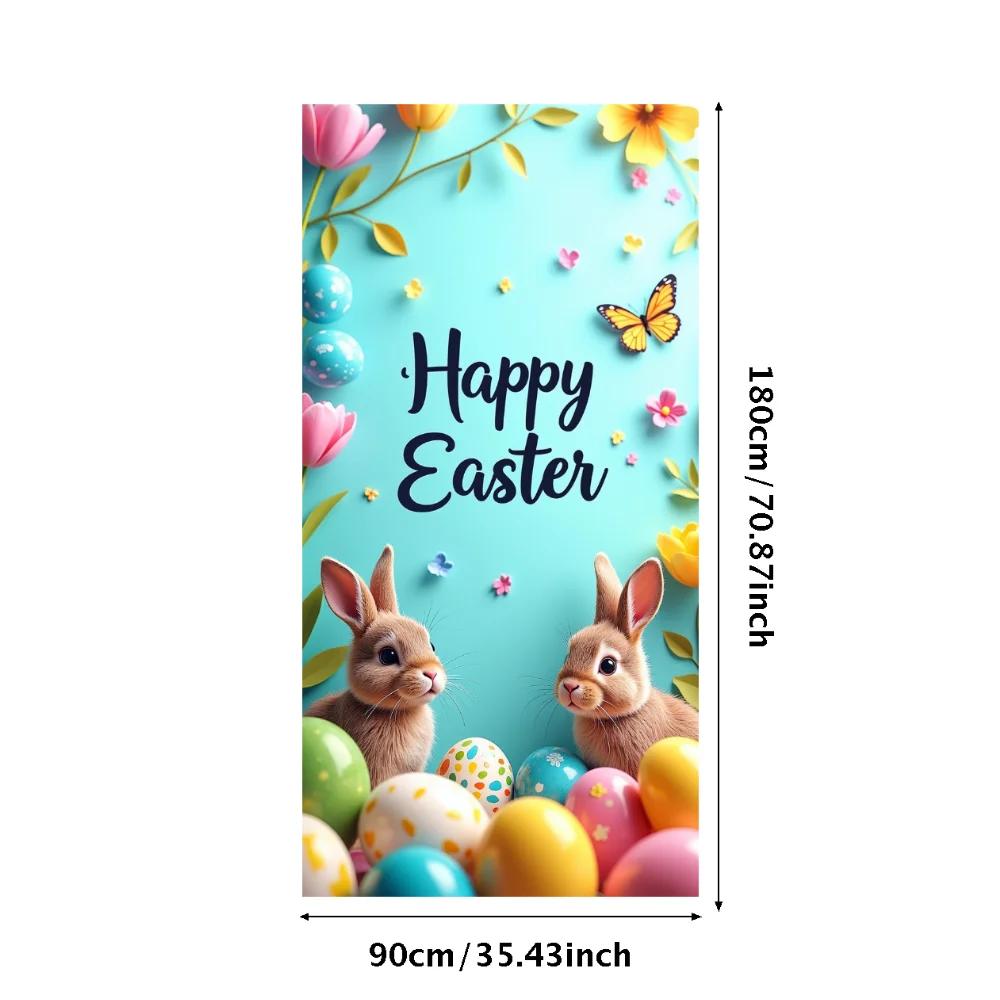 Easter Outdoor Garden Decoration 2025 Bunny Door Cover Easter Party Supplies Background Easter Eggs Banner Photography Props