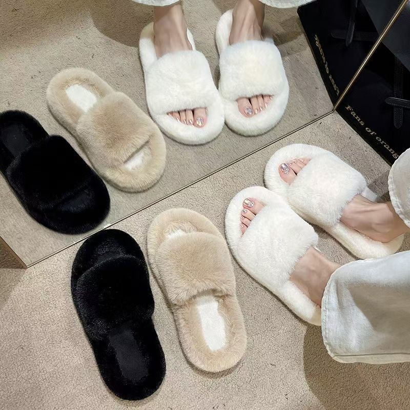 The new Korean version of fluffy slippers can be worn outside, muffin thick bottom heightening soft bottom home foreign fluffy slippers