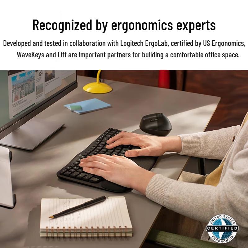 Logitech Wave Keys Ergonomic Wireless Bluetooth Keyboard & Lift Mouse Combo